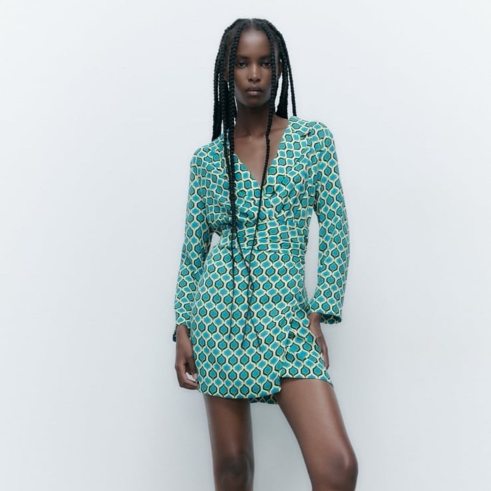 NEW ZARA | Green Print Cutout Dress